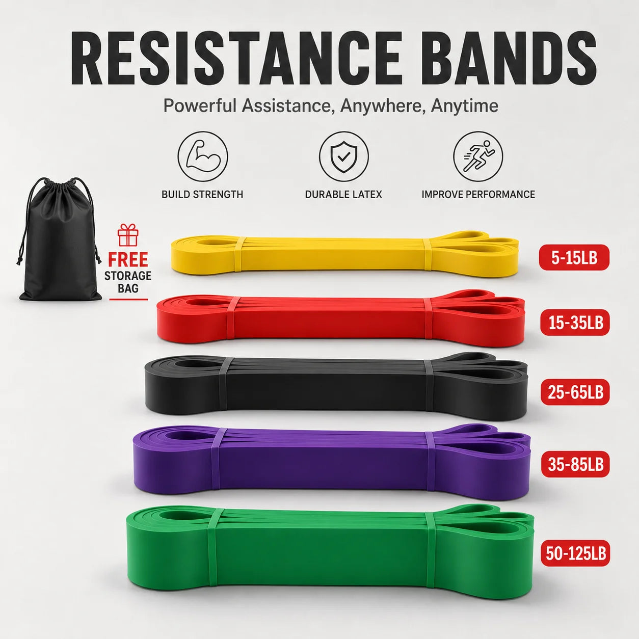 Premium Resistance Bands 5 to 120 lbs — Train Anywhere