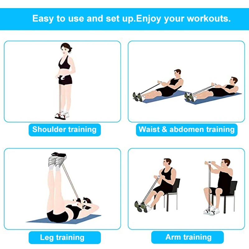 4-Tube Resistance Band Pedal Puller — Full Body Strength Training for Arms, Waist, Abs & Legs | Home & Gym