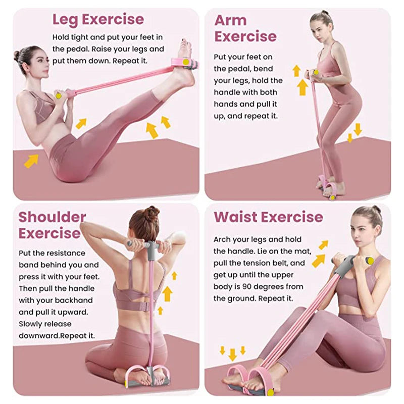 4-Tube Resistance Band Pedal Puller — Full Body Strength Training for Arms, Waist, Abs & Legs | Home & Gym